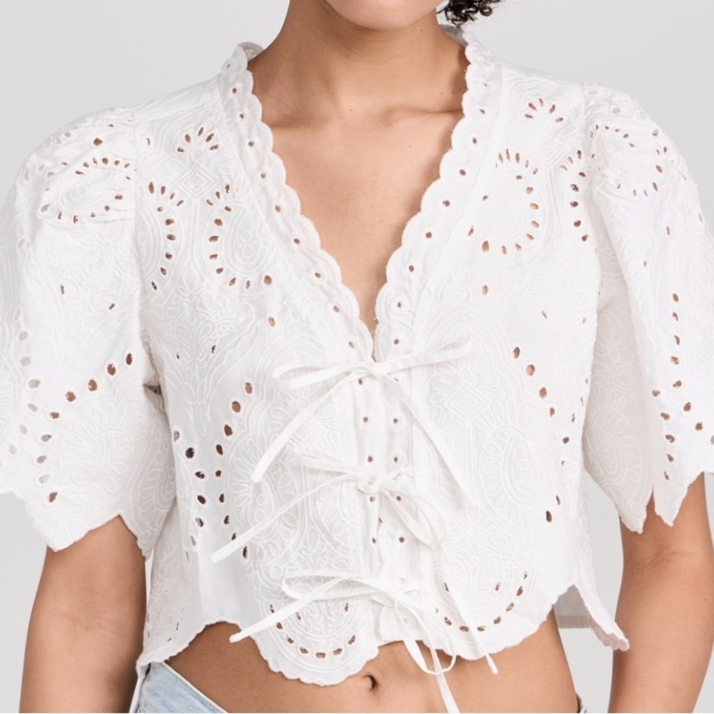 White Eyelet Lace-Up Women's Top
